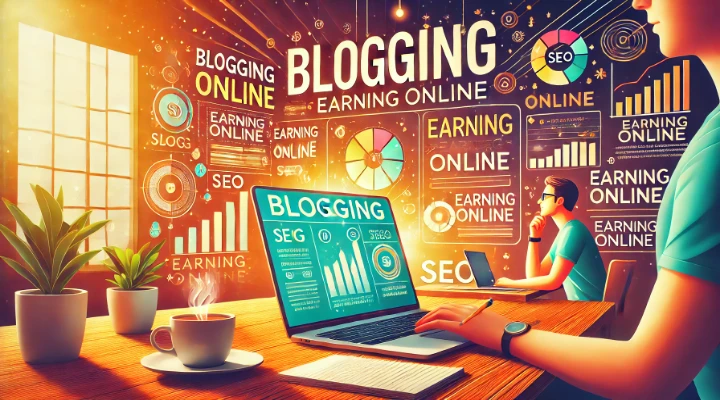 ब्लॉग क्या है A detailed illustration explaining blog, blogging, and blogger concepts, including earning methods, designed for website optimization