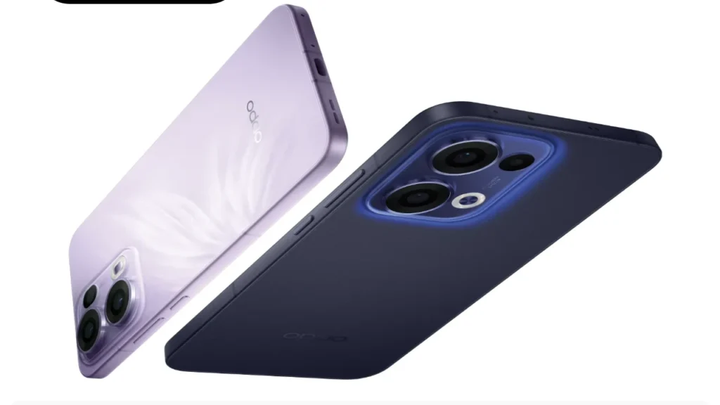 Oppo Reno 13 white background in the Ivory White Luminous Blue mobile